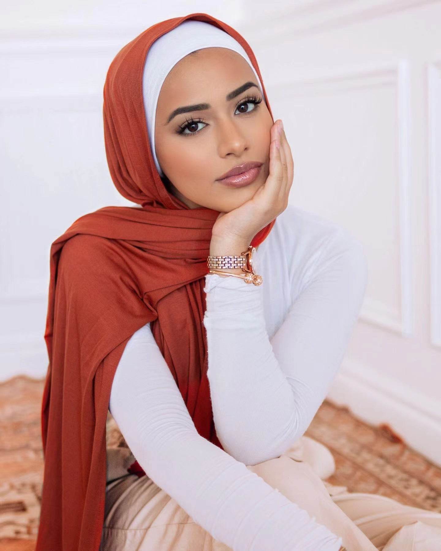 Solid-color lustrous cotton scarf for women - Price Value Store