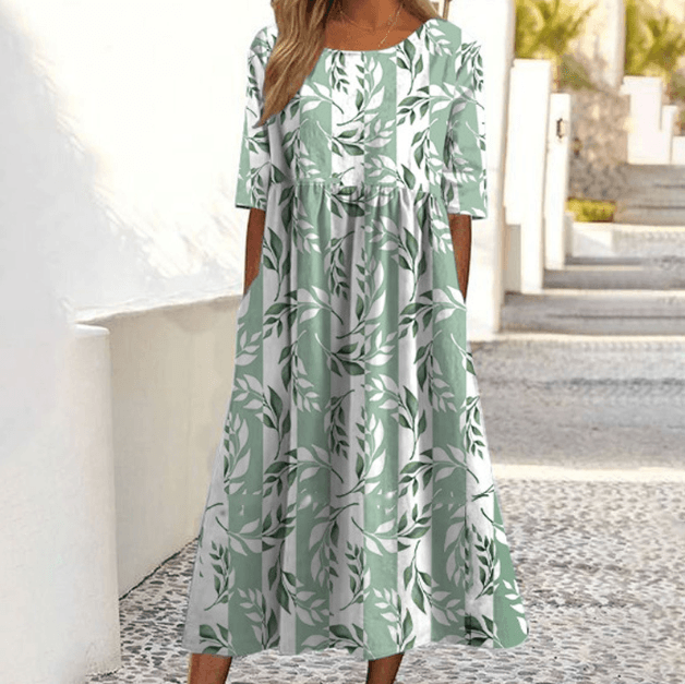 Women's Casual Short Sleeve Printed A-Line Dress with Pocket - Price Value Store