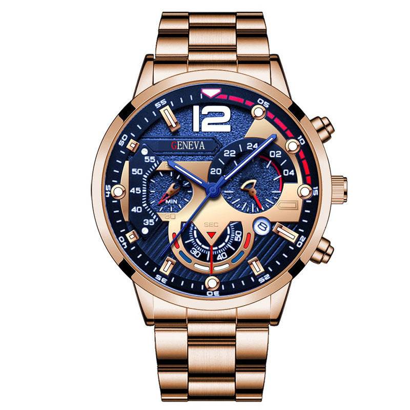 Men's Fashion Stainless Steel Band Quartz Watch with Calendar - Price Value Store