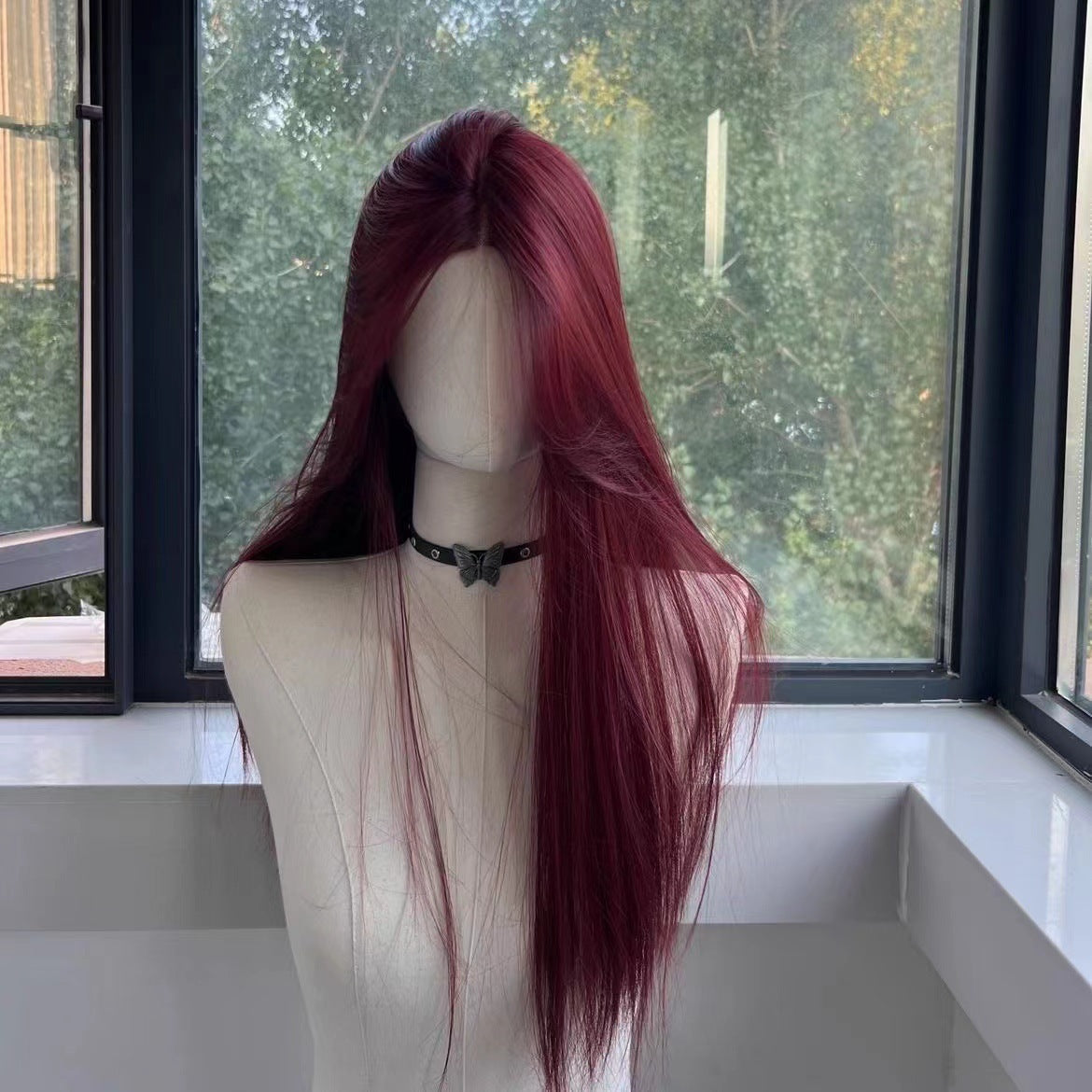 Red Mid-length Straight Hair Full Head Wig