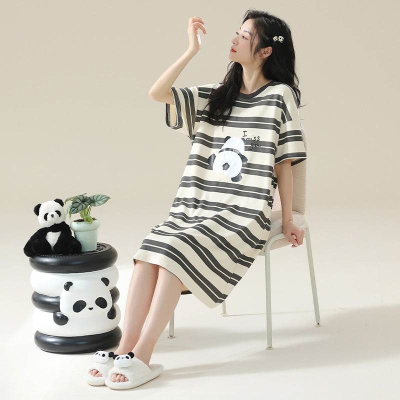 Women's Cotton Antibacterial Summer Nightgown, Cute Cartoon Sleepwear, Sizes M-4XL - Price Value Store