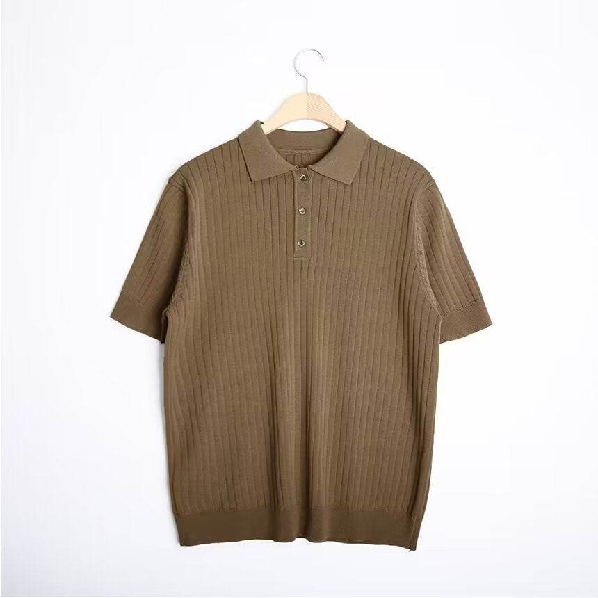 Fashion Casual Lapel Pure Color Polo Shirt Casual Knitted Short-Sleeved Men's Summer New Breathable Trendy Men's T-Shirt - Price Value Store