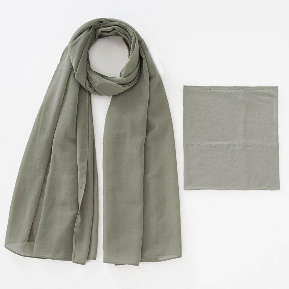Modal Elastic Bucket Cap with Pearl Chiffon Scarf Set - Price Value Store