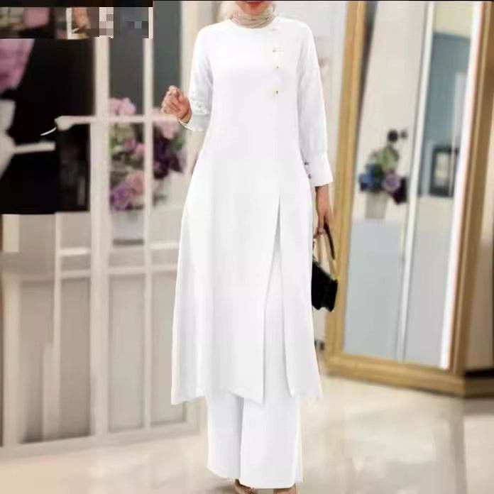 Women's Two-Piece Elegant Long Shirt Wide Leg Pants Set - Price Value Store