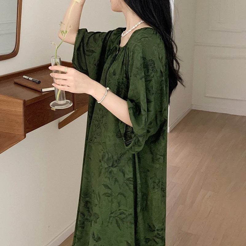 Women's Summer Cotton Silk Nightgown Dress with Belt, Korean Style - Price Value Store