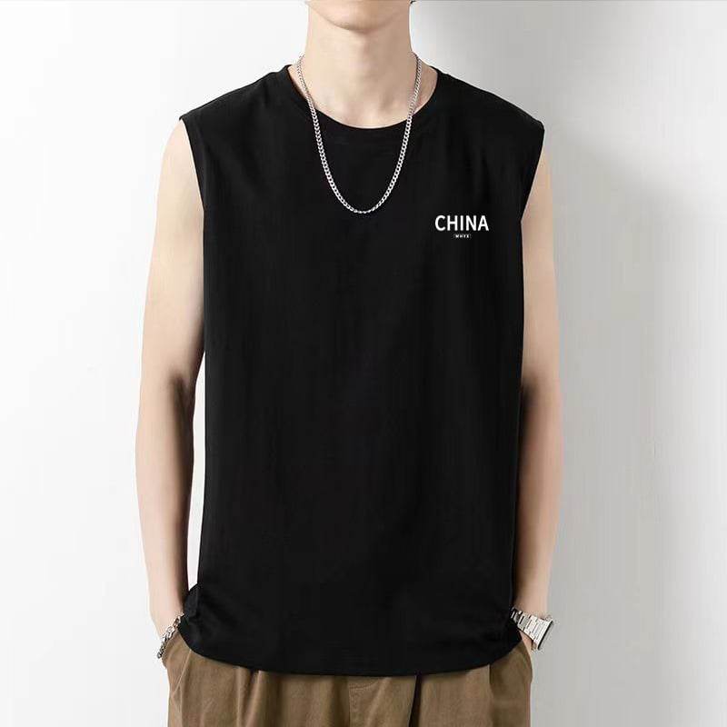 White vest men's spring youth basic loose Hong Kong style sleeveless T-shirt plus size casual bottoming shirt - Price Value Store