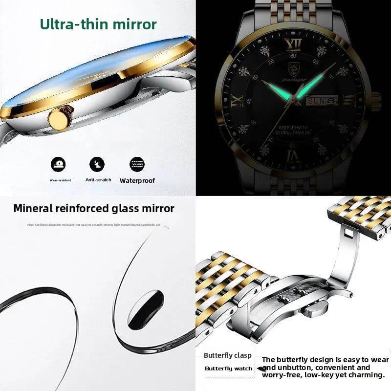 Foreign trade AliExpress explosions Swiss certification imported double calendar waterproof luminous men's watch Korean fashion - Price Value Store