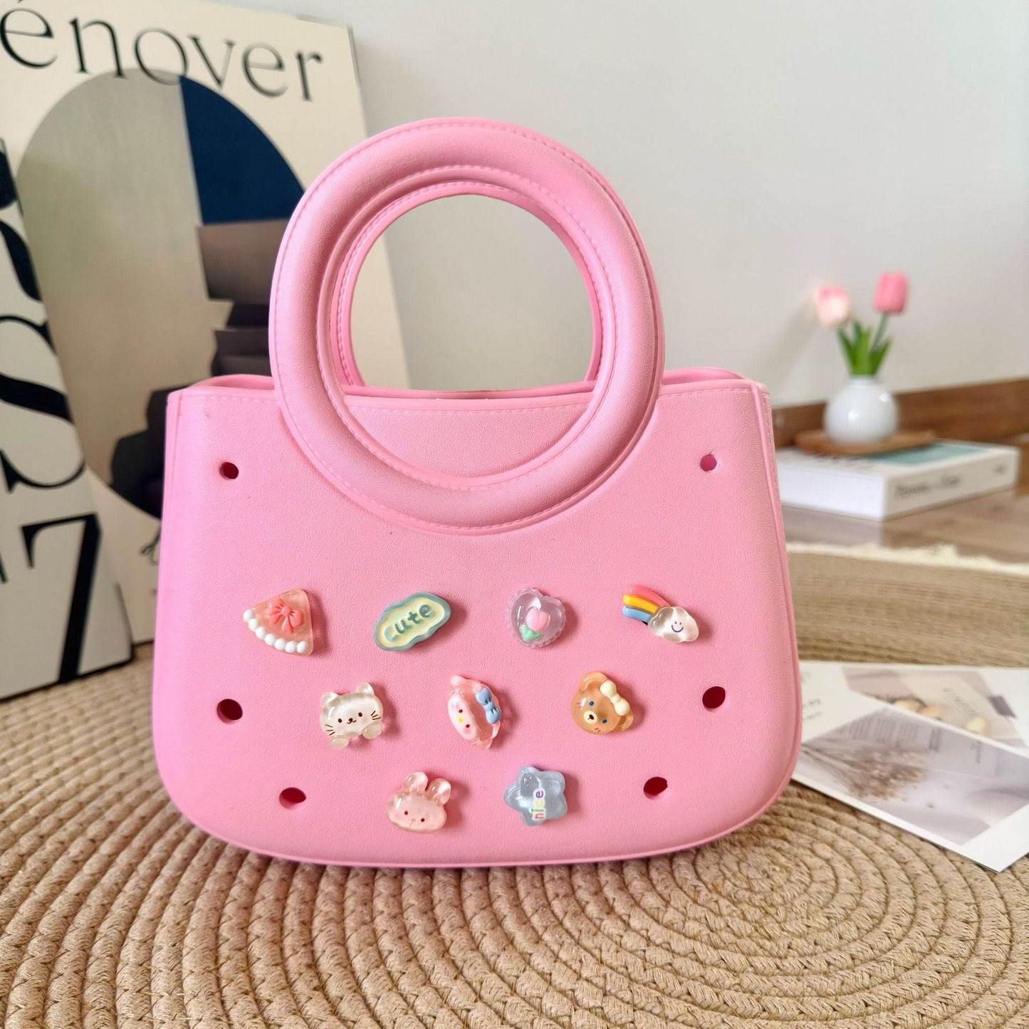 Mini EVA Beach Square Shell Handbag with DIY Hole Pattern - Price Value Store