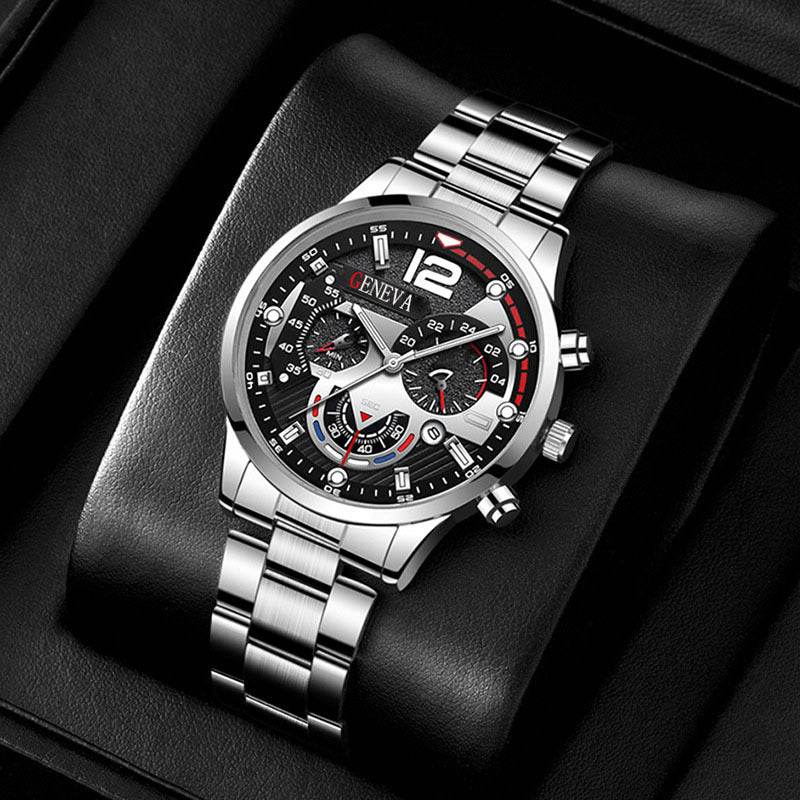 Men's Fashion Stainless Steel Band Quartz Watch with Calendar - Price Value Store