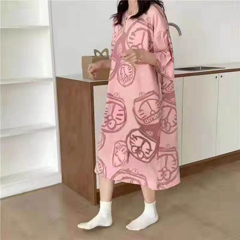 Women's Summer Cartoon Short Sleeve Pajama Dress - Loose Comfortable Home Wear - Price Value Store