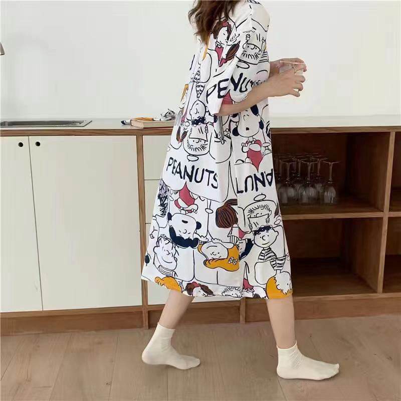 Women's Summer Cartoon Short Sleeve Pajama Dress - Loose Comfortable Home Wear - Price Value Store