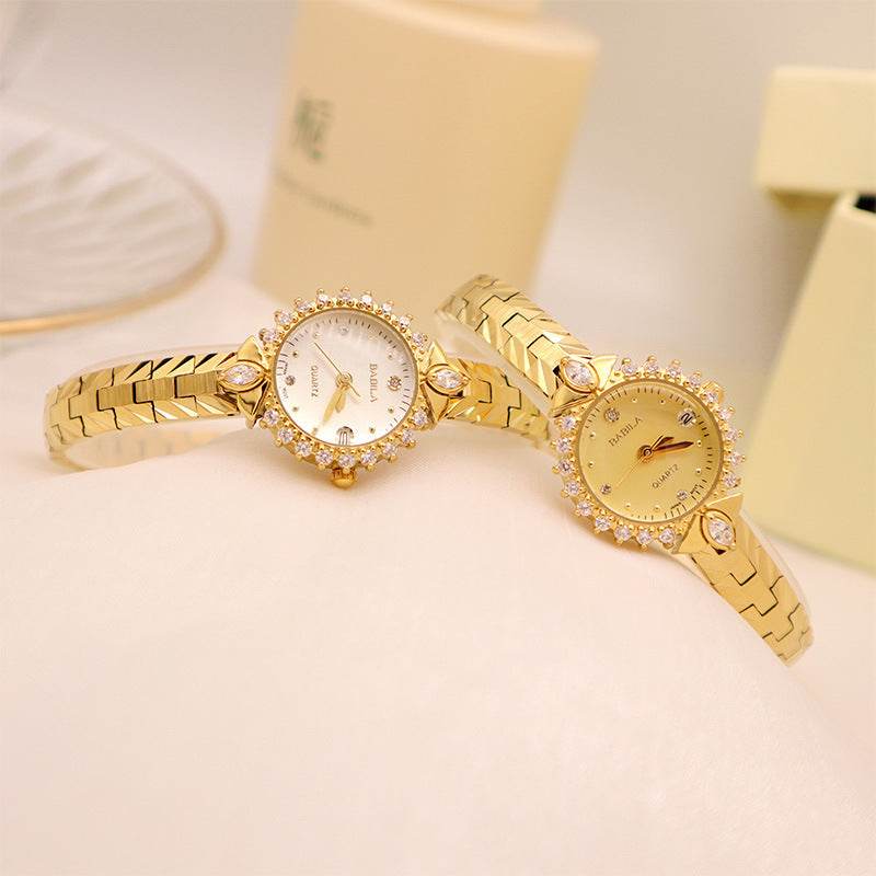 Diamond-encrusted relief bracelet, elegant quartz small gold watch - Price Value Store