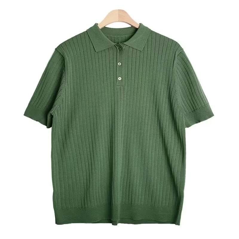 Fashion Casual Lapel Pure Color Polo Shirt Casual Knitted Short-Sleeved Men's Summer New Breathable Trendy Men's T-Shirt - Price Value Store