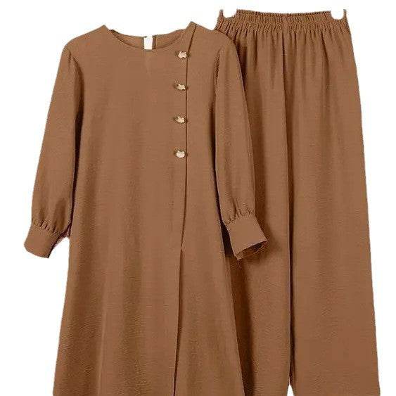 Women's Two-Piece Elegant Long Shirt Wide Leg Pants Set - Price Value Store