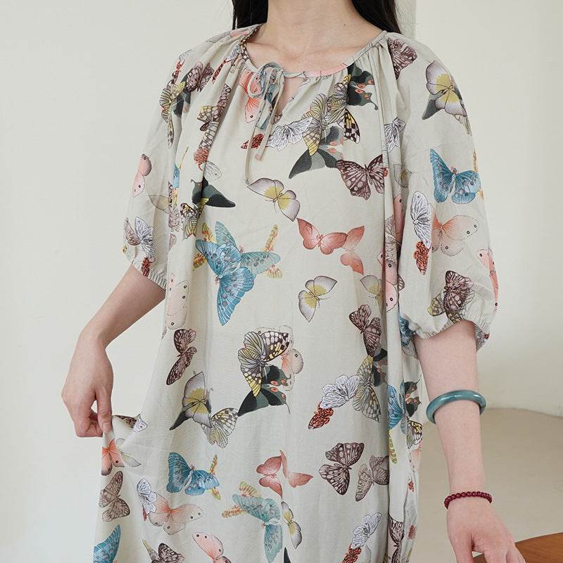 Women's Summer Cotton Silk Nightgown Dress with Belt, Korean Style - Price Value Store