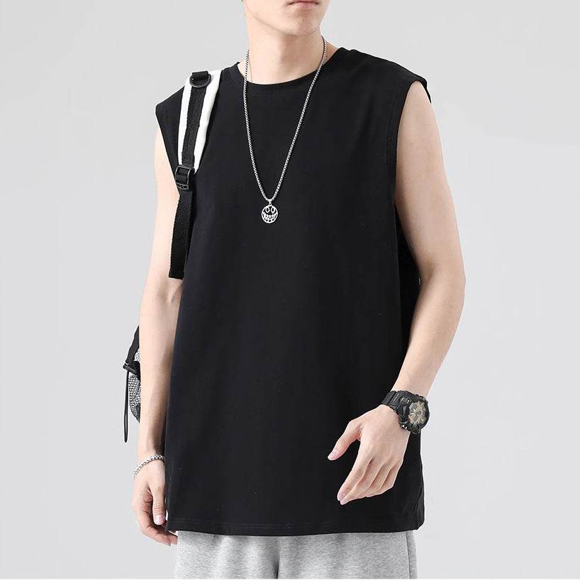 White vest men's spring youth basic loose Hong Kong style sleeveless T-shirt plus size casual bottoming shirt - Price Value Store