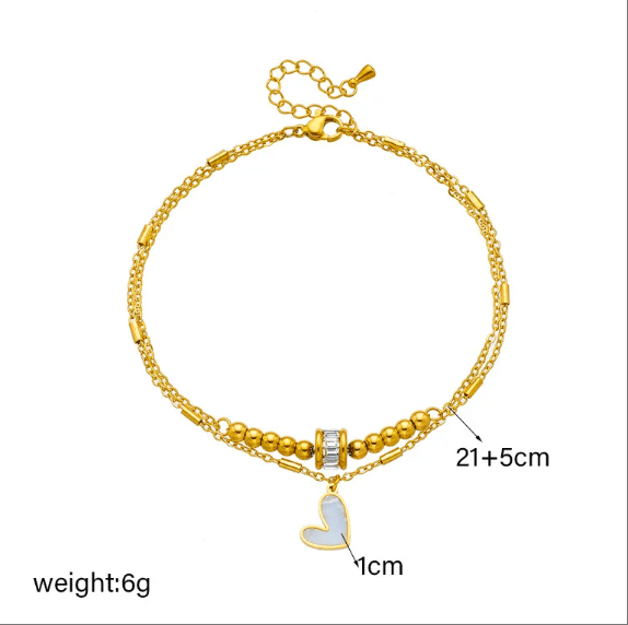 Fashion niche design simple high-end retro double-layer stacked Pearl Love Diamond five-pointed star pendant anklet - Price Value Store