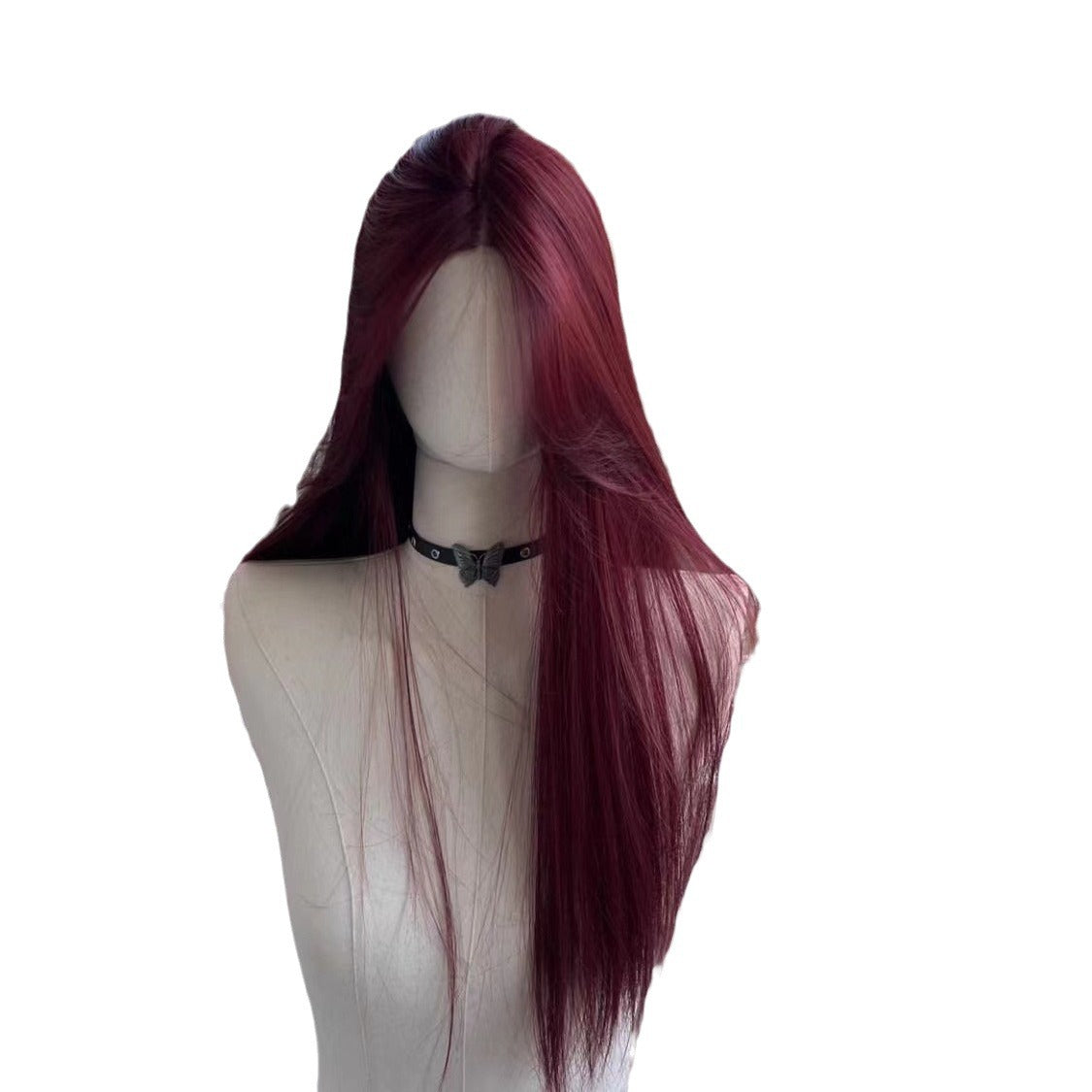Red Mid-length Straight Hair Full Head Wig