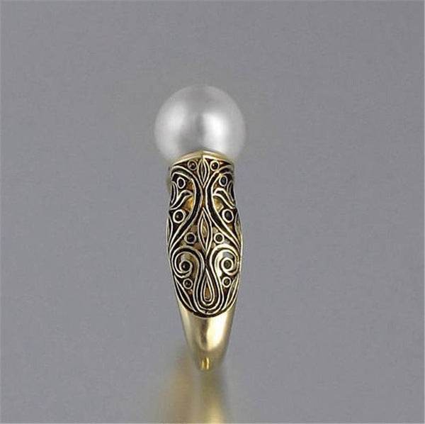 Vintage Pearl Inlaid Ring with 14k Gold Plating - Price Value Store