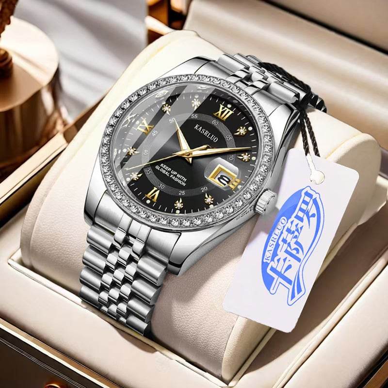 2025 New Roman Numerals Diamond Calendar Steel Band Watch Luminous Waterproof High Color Value Watch Cross-border Hot Sale - Price Value Store