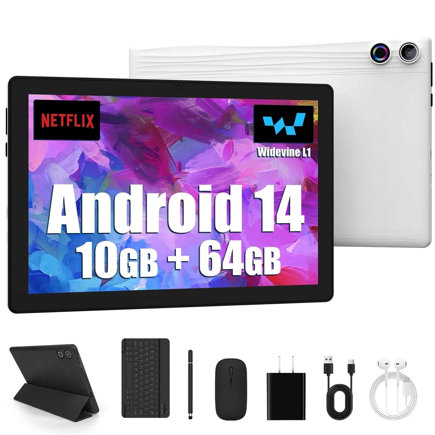 Android 14 10 inch Tablet, A523 Octa Core, 8GB RAM + 64GB ROM(TF 1TB), 5000mAh, Face Unlocked,Black+Keyboard & Mouse Set, Black - Price Value Store