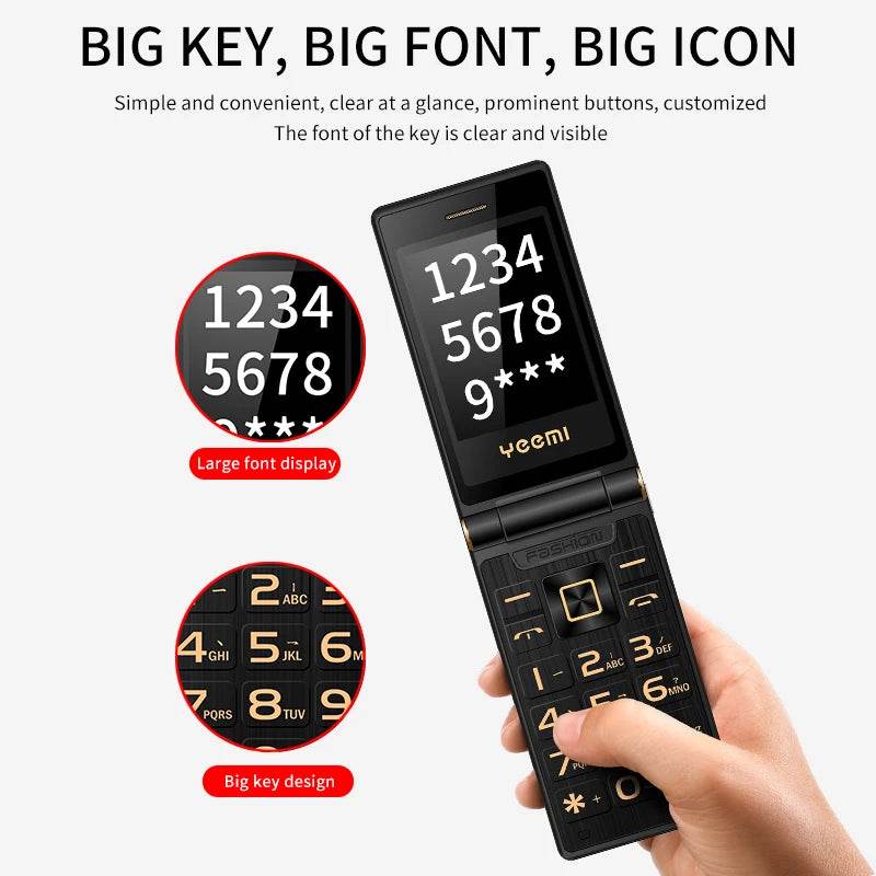 Unlock Cover Elderly Mobile Phone Large Push Button SOS Speed Dial Blacklist Torch Dual Sim Cards Long Standby Flip Cellphone - Price Value Store