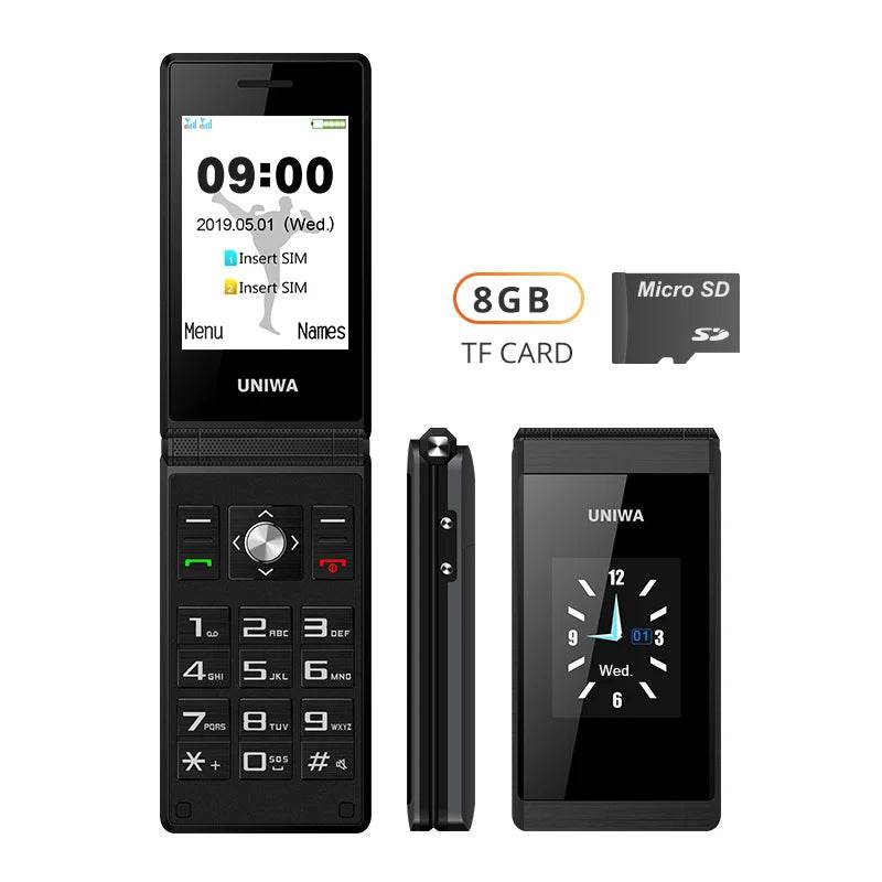 UNIWA X28 Big Push-Button Phone Senior Flip Mobile Phone GSM Dual Sim FM Radio Russian Hebrew Keyboard Clamshell Cellphone - Price Value Store