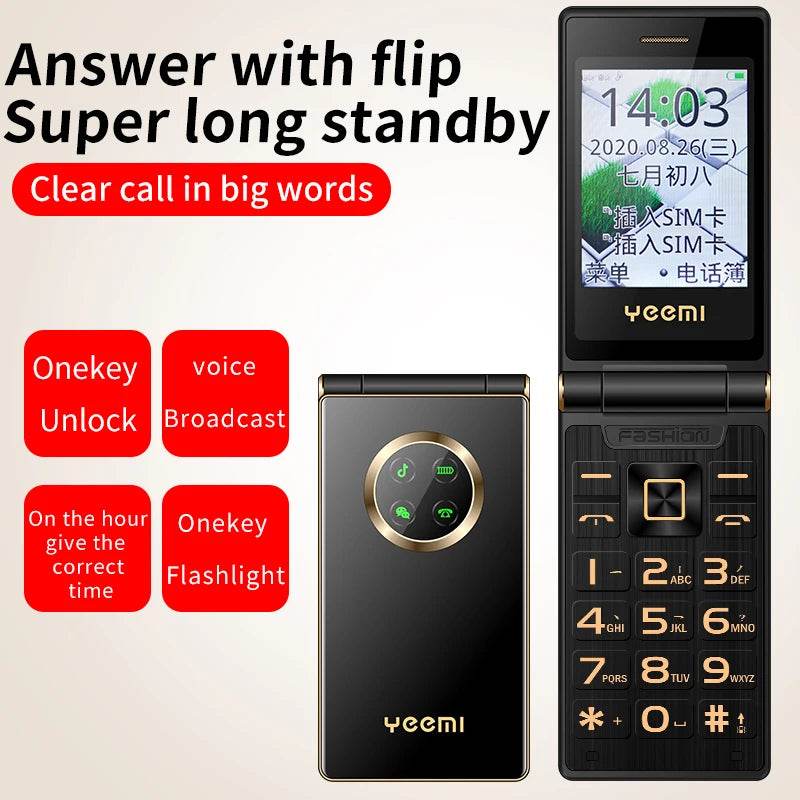 Unlock Cover Elderly Mobile Phone Large Push Button SOS Speed Dial Blacklist Torch Dual Sim Cards Long Standby Flip Cellphone - Price Value Store