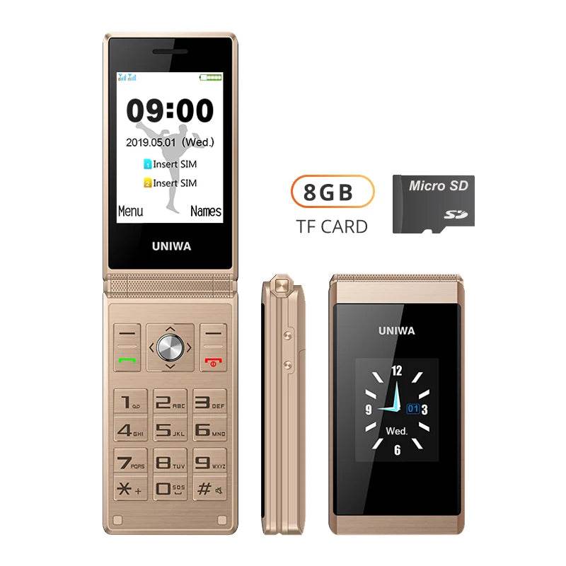 UNIWA X28 Big Push-Button Phone Senior Flip Mobile Phone GSM Dual Sim FM Radio Russian Hebrew Keyboard Clamshell Cellphone - Price Value Store