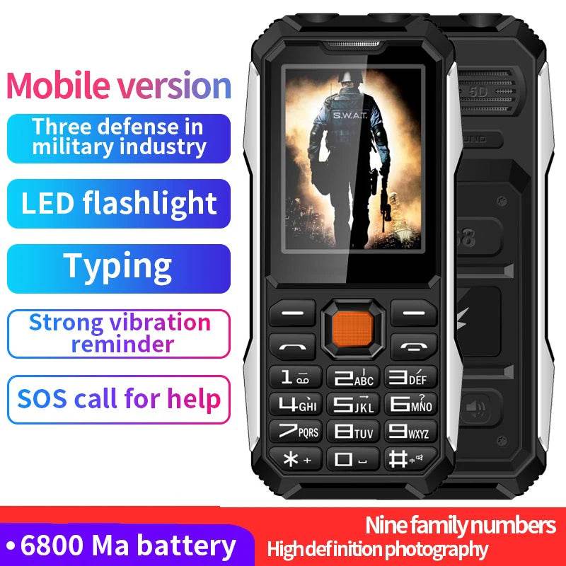 Slim Rugged Outdoor Phone Dual SIM Big Button Long Standby Blacklist Loud Speaker Two Flashlight SOS Dialing MP3 Video Player - Price Value Store