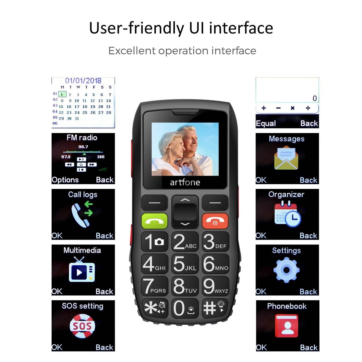 Unlocked Bar Senior Mobile Phone Artfone C1 Elderly Cellphone Dual Sim One Key SOS Emergency Button GSM 2G FM Torch Bluetooth - Price Value Store