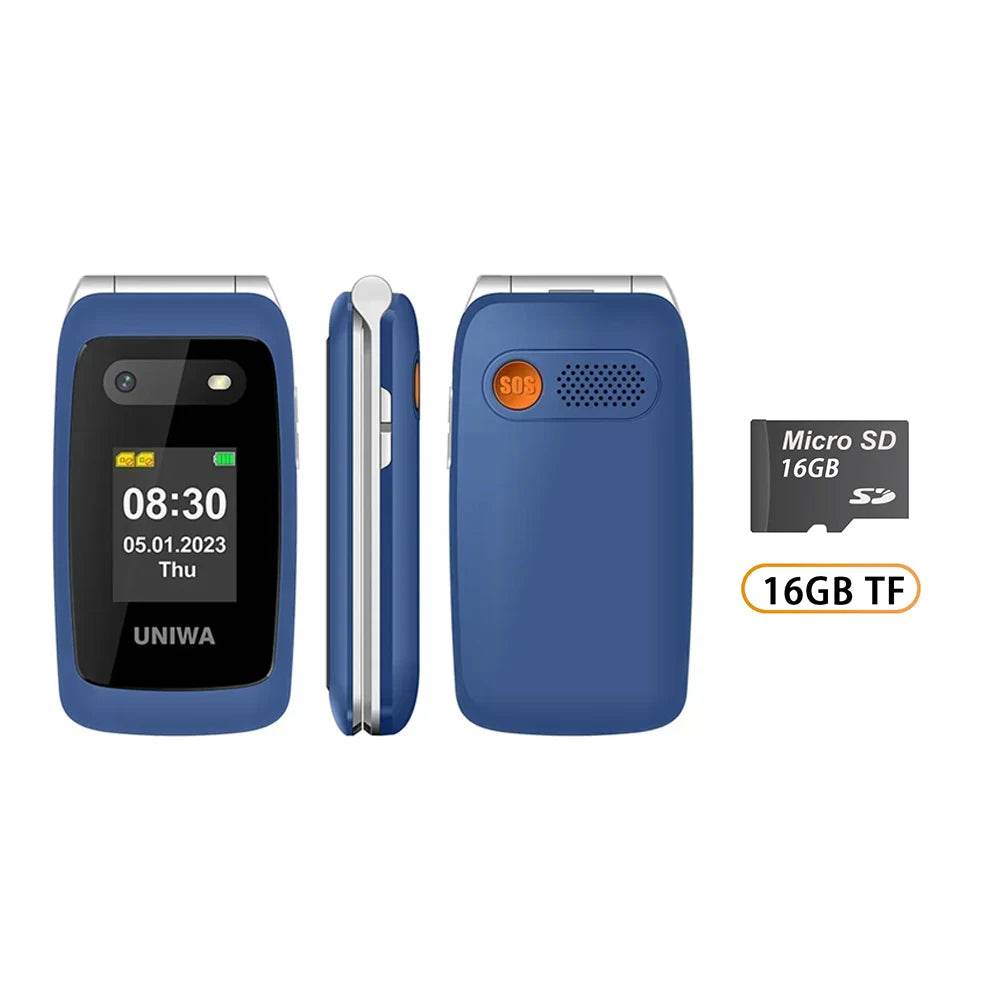 UNIWA V202T 4G Feature Phone Speed Dial Flip Cellphone 1450mAh SOS Big Button Loud Sound for Elderly Russian Keyboard Mobile - Price Value Store