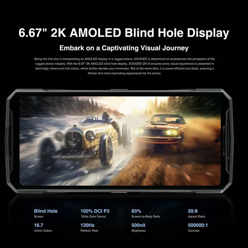 Global Version DOOGEE DK 10 Rugged Phone 5G 6.67" 120Hz 2.5K AMOLED Display Morpho Quad Camera 12GB RAM 512GB ROM 120W Charge
