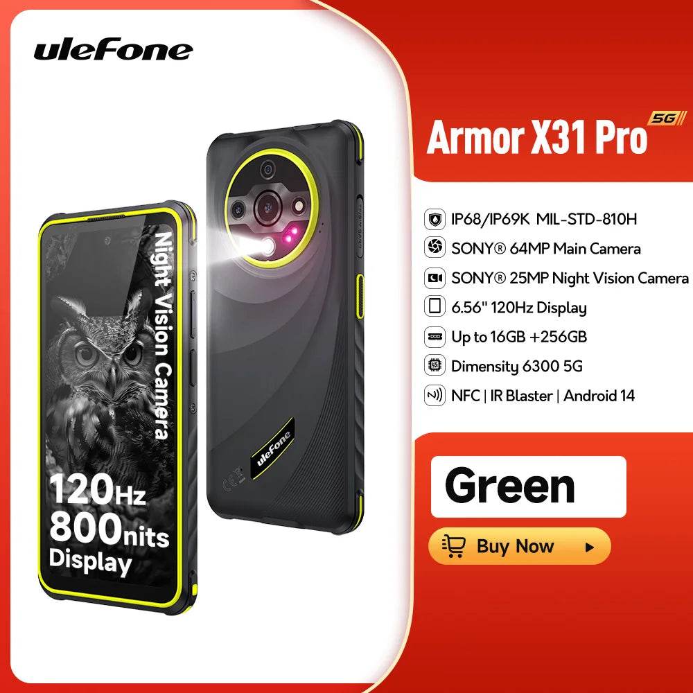 Ulefone Armor X31 Pro 5G Rugged Phone Android 14 Waterproof Smartphone 6.56”16GB RAM 256GB ROM Sony ® Night Camera 64MP NFC - Price Value Store
