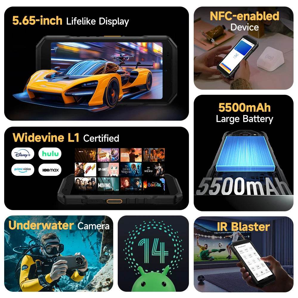 【2025 New】Ulefone Armor X32 Pro 5G Rugged Phone Smartphone Android 14 16GB RAM 256GB ROM 64MP Main Camera Dimensity 6300 NFC - Price Value Store