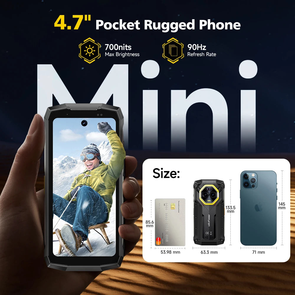 Ulefone Armor Mini 20 Pro 5G 4.7" Rugged Phone 64MP Night Camera Android 14 Smartphone 6200mAh 16GB+256GB Mobile phone LED