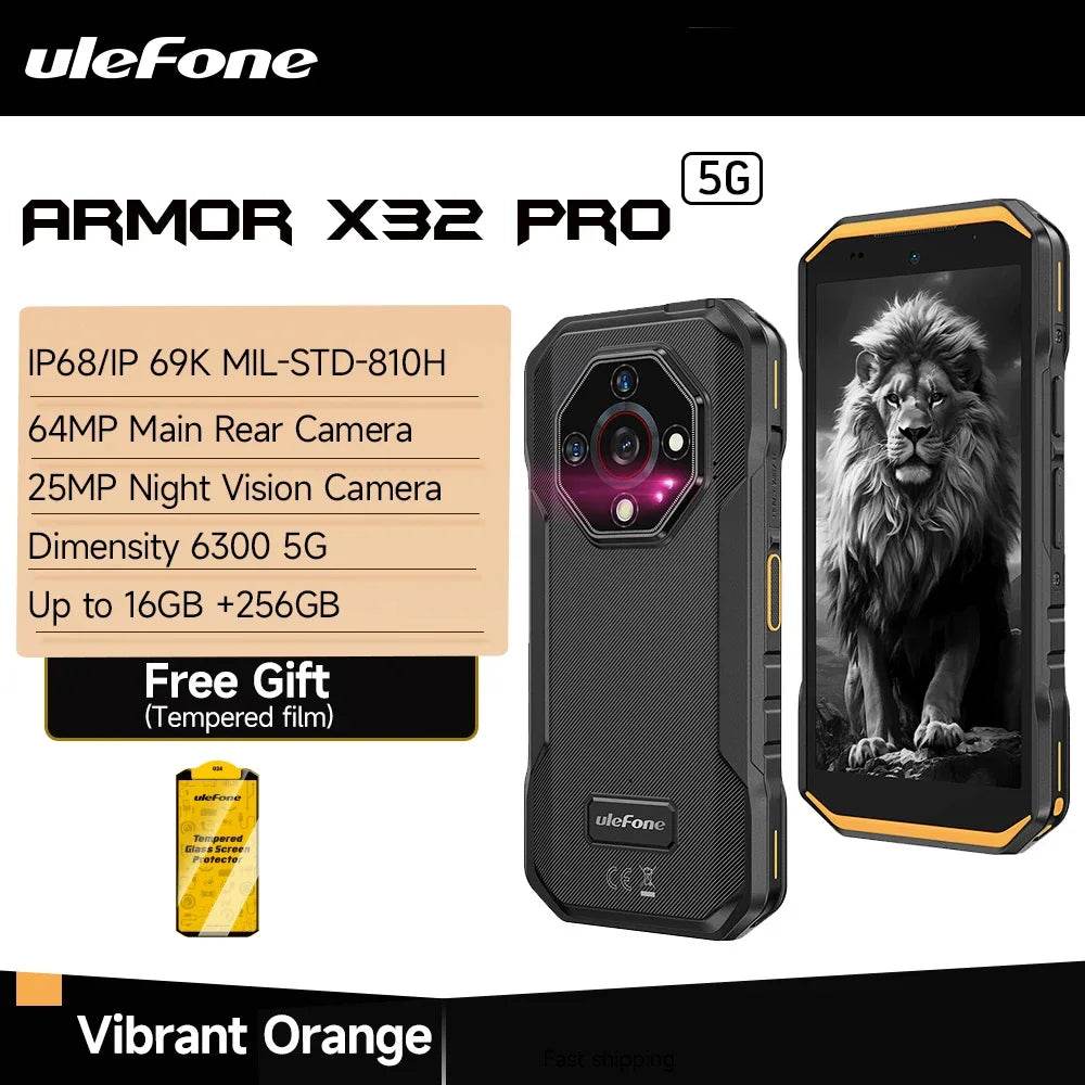 【2025 New】Ulefone Armor X32 Pro 5G Rugged Phone Smartphone Android 14 16GB RAM 256GB ROM 64MP Main Camera Dimensity 6300 NFC - Price Value Store