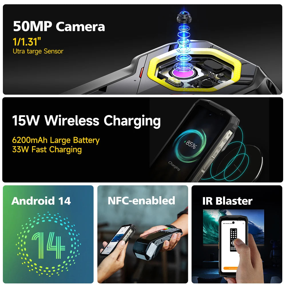 Ulefone Armor Mini 20T Pro 5G 4.7" Display Rugged Phone LED Light Android 14 Smartphone 6200mAh 16GB+256GB 33W Mobile Phone