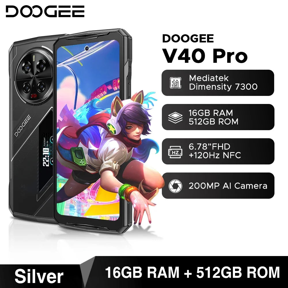 World Premiere DOOGEE V40 Pro 5G Rugged Phone 6.78" 16GB+512GB Gaming Phones Dimensity 7300 200MP AI Camera 8680mAh Android 14