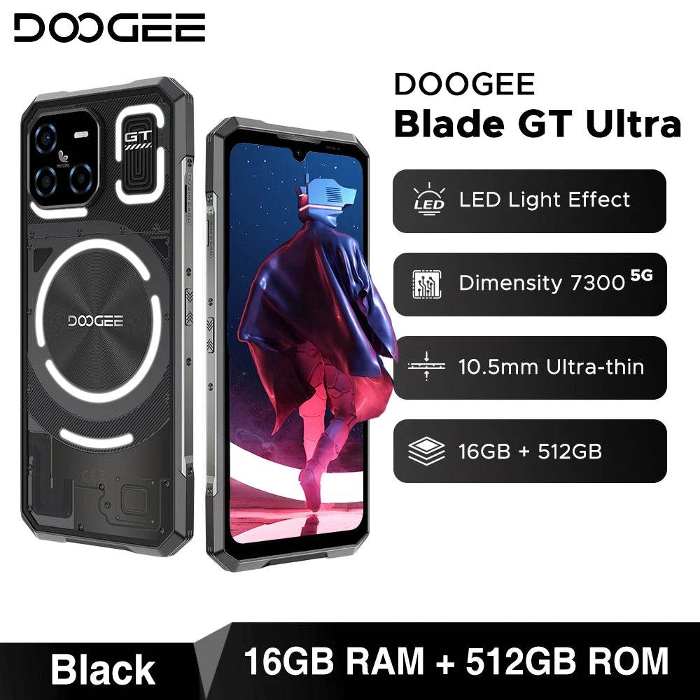 World Premiere DOOGEE Blade GT Ultra 5G Rugged Phone Dimensity 7300 6.72'' 16GB+512GB LED Light Effect Ultra-thin Smartphone - Price Value Store