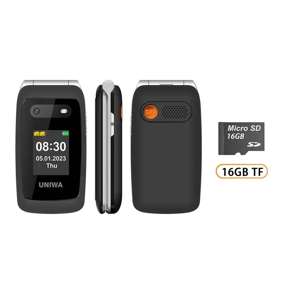 UNIWA V202T 4G Feature Phone Speed Dial Flip Cellphone 1450mAh SOS Big Button Loud Sound for Elderly Russian Keyboard Mobile - Price Value Store