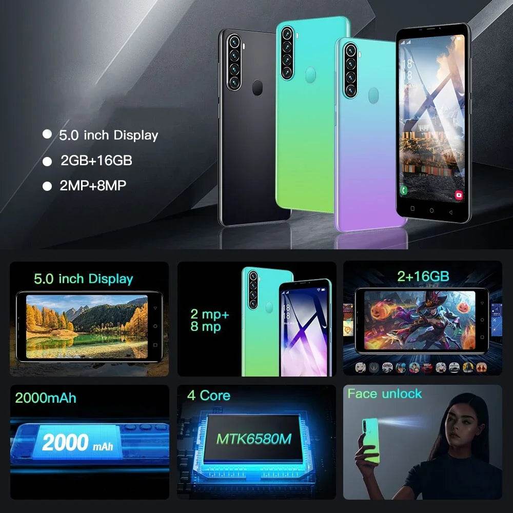 FUFFI Note 13 Pro Cell phone 16GB ROM 2GB RAM 5.0 inch Google Play Store Smartphone Android Dual SIM 2+8MP Camera Mobile phones - Price Value Store