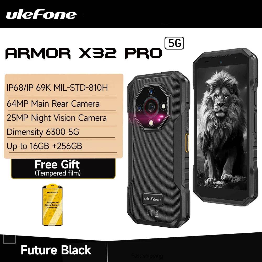 【2025 New】Ulefone Armor X32 Pro 5G Rugged Phone Smartphone Android 14 16GB RAM 256GB ROM 64MP Main Camera Dimensity 6300 NFC - Price Value Store