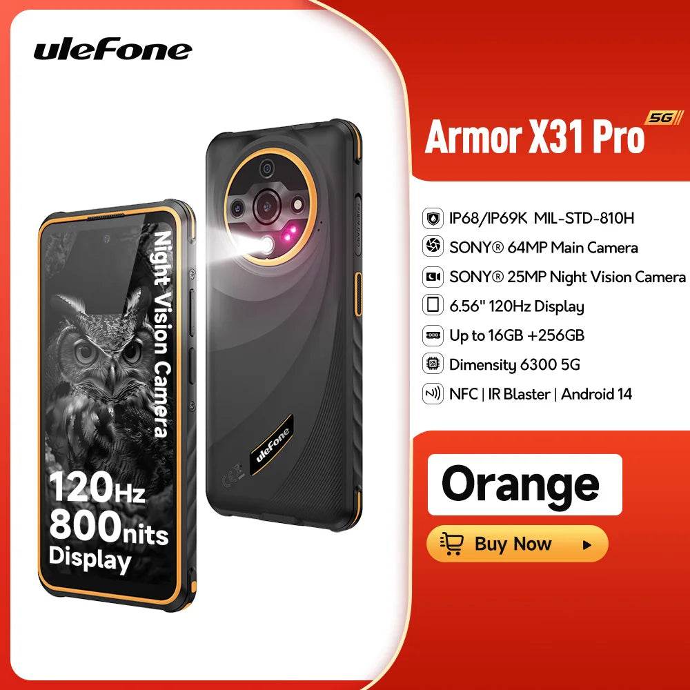 Ulefone Armor X31 Pro 5G Rugged Phone Android 14 Waterproof Smartphone 6.56”16GB RAM 256GB ROM Sony ® Night Camera 64MP NFC - Price Value Store