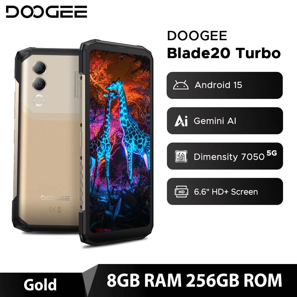 World Premiere DOOGEE Blade20 Turbo 5G Rugged Phone Android 15 Gemini Al 6.6'' HD+ 8GB 256GB AI Dual Camera 10300mAh Battery - Price Value Store