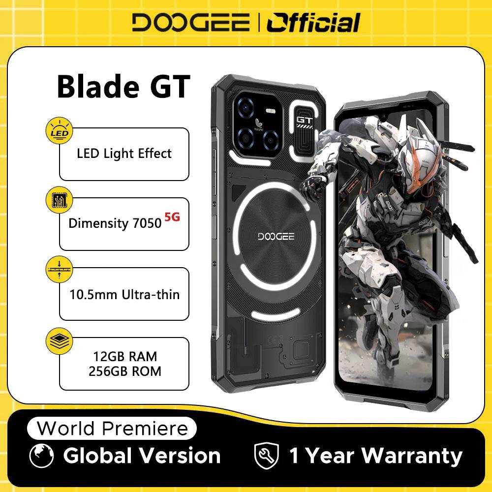 DOOGEE Blade GT Rugged Phone 10.5mm Uitra-thin 6.72'' FHD 120Hz LED Light Effect 12GBRAM 256GB ROM 5500mAh Battery Android 14 - Price Value Store