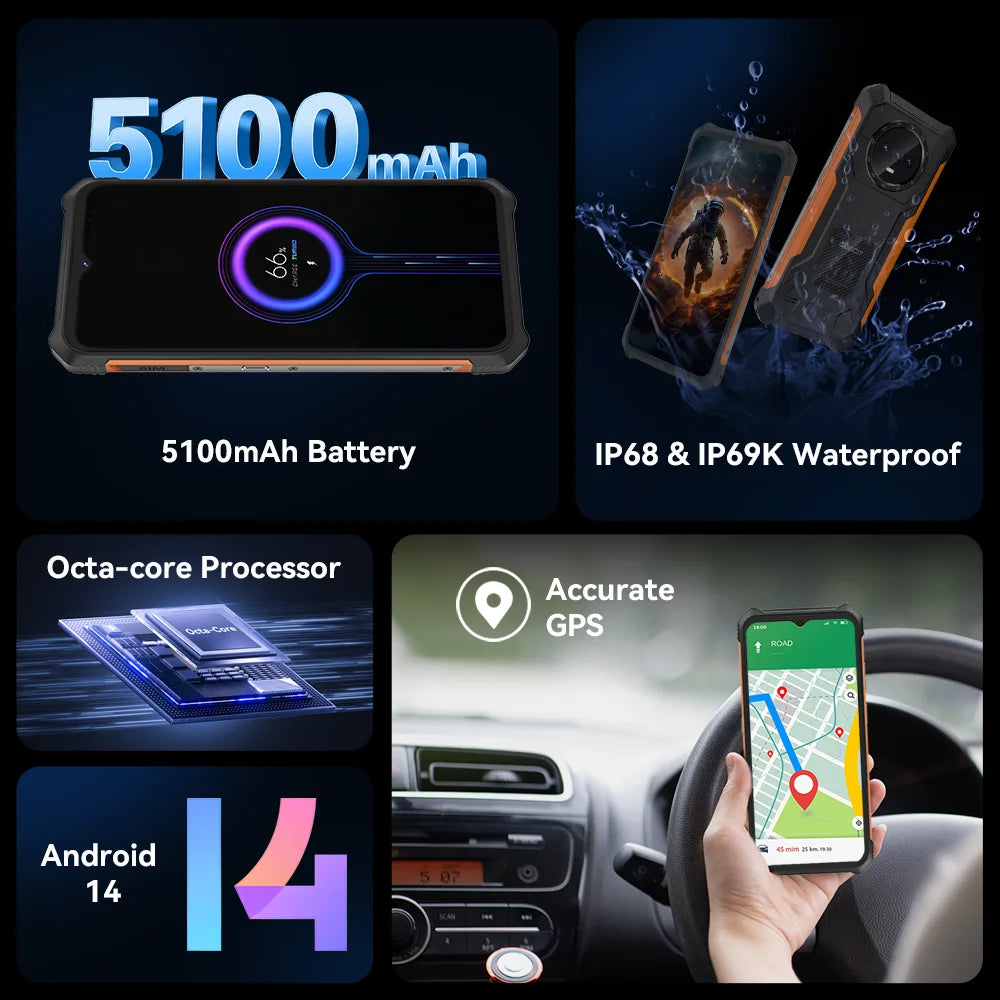 Ultra-thin Rugged Android Smartphone Cubot King Kong ES, 6.56" 90Hz Screen, 16GB RAM(6GB+10GB), 128GB ROM, 48MP Camera, 4G Phone