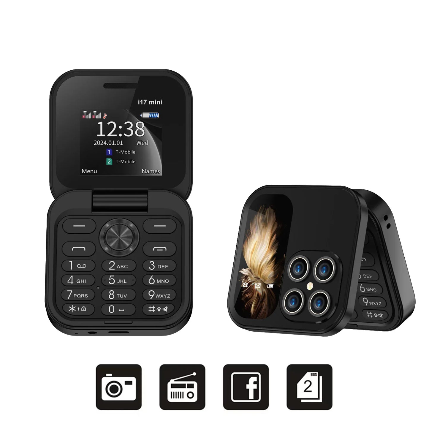 SERVO i17 Mini Small Flip Mobile Phone 1.77" Screen Blacklist Speed Dial Magic Voice FM Radio Cute Box Cellphones 2 SIM Standby