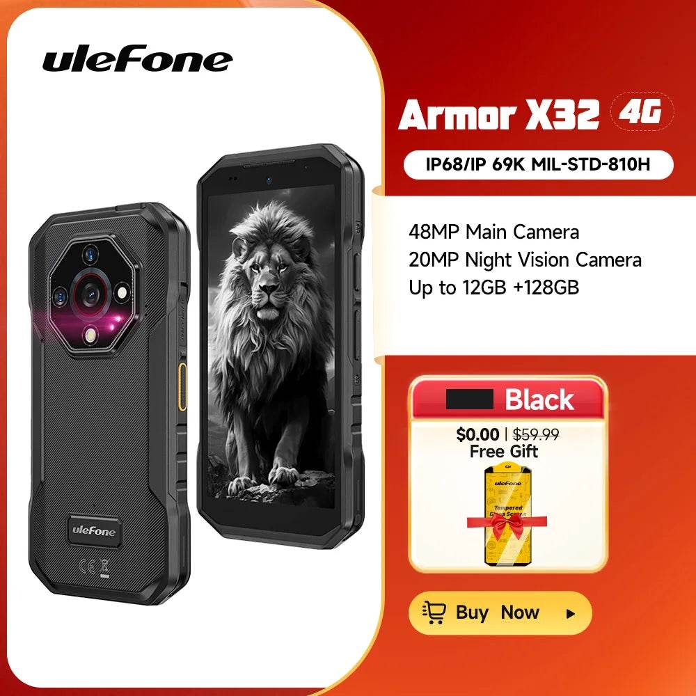 Ulefone Armor X32 4G Rugged Phone Android 14 Waterproof Smartphone 12GB RAM,128GB ROM NFC Night Mobile Phone Global Version - Price Value Store