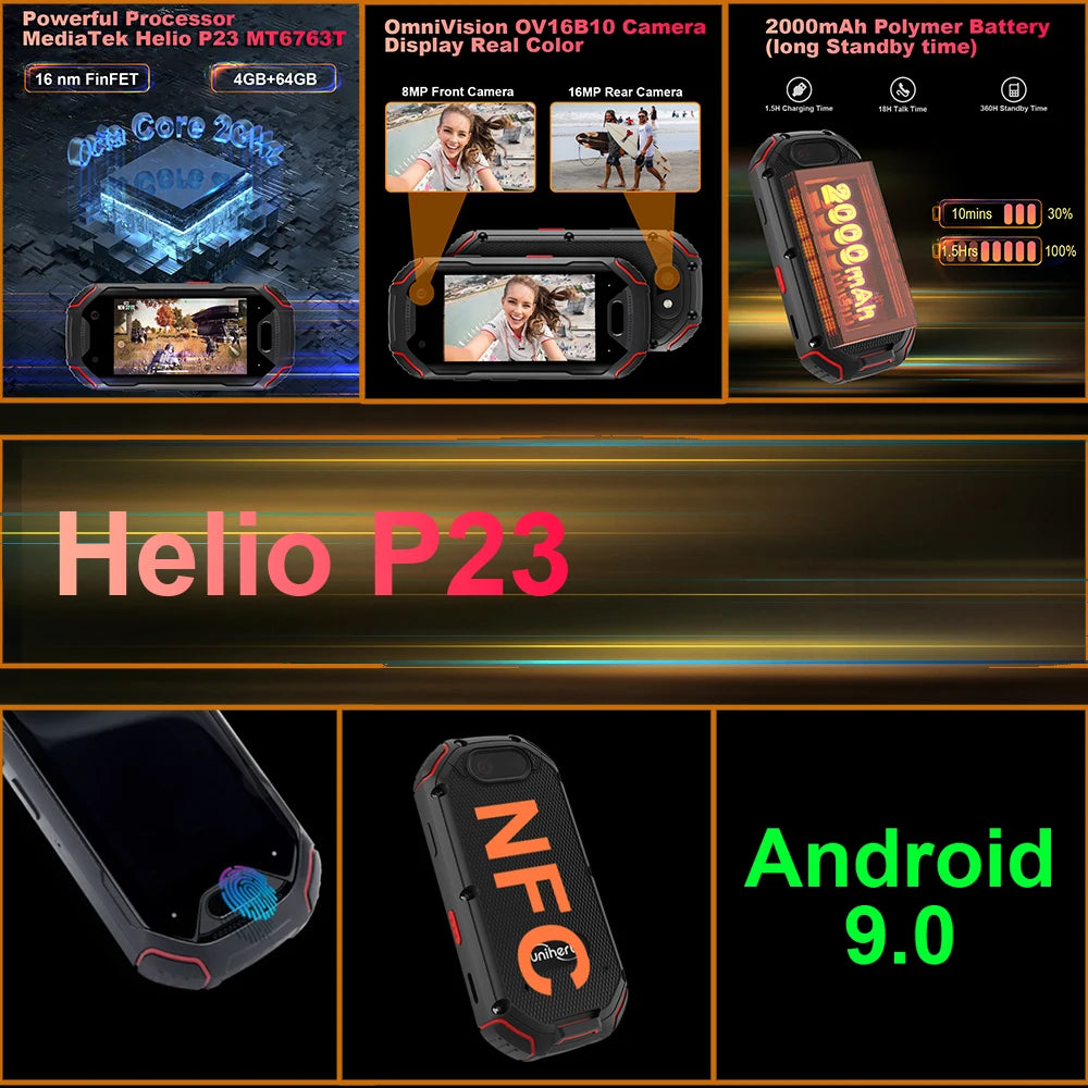 Unihertz Atom Small Rugged Smartphone, 4GB, 64GB Cellphone, P23, 16MP, 4G, 2000mAh Battery, 2.45 "Mobile Phone for Spare Phone